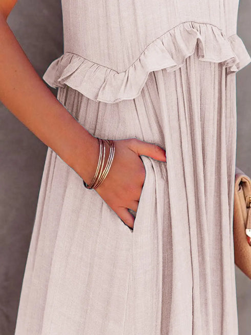 'Galatea' Ruffled Sleeveless Maxi Dress - Celes Fashion